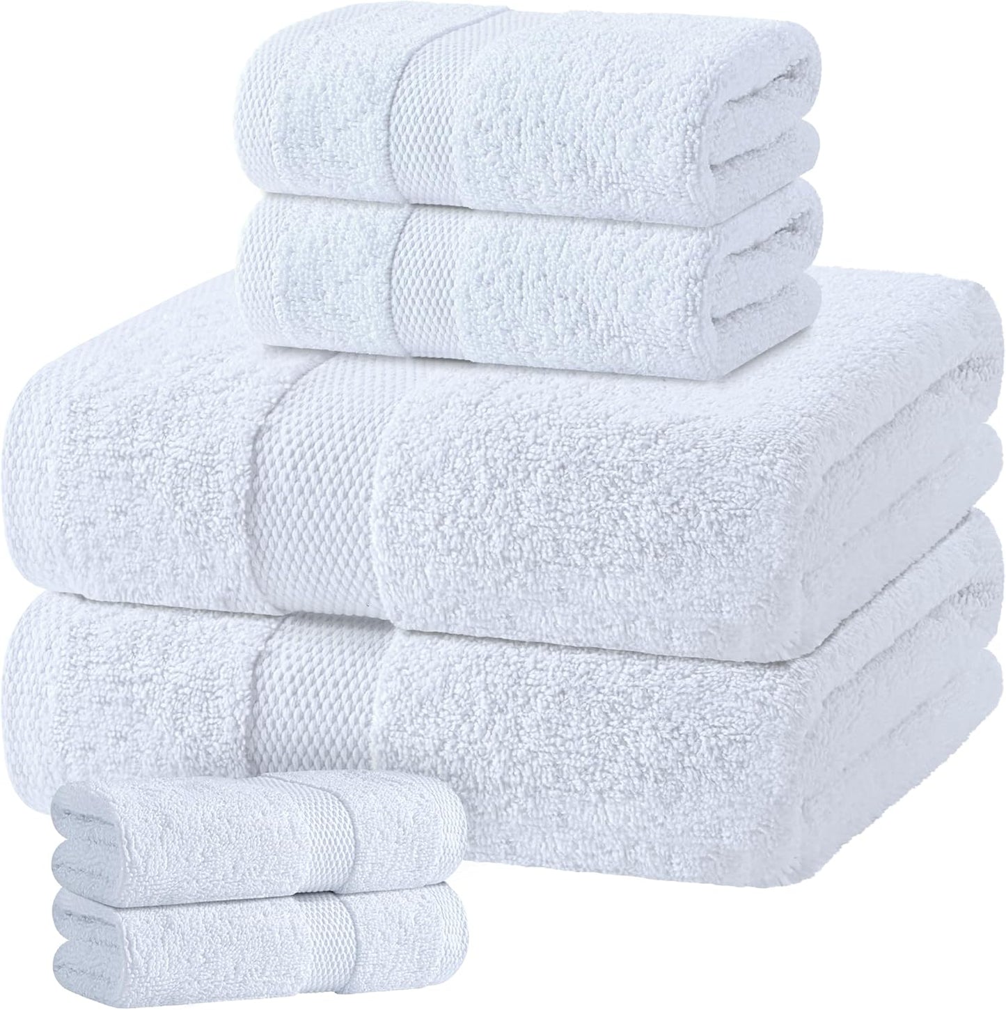White Bath Towel Set of 6 - Luxurious 100% Cotton Towels