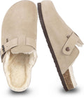 Women's Suede Clogs Slip-On Buckle Slides - Comfortable