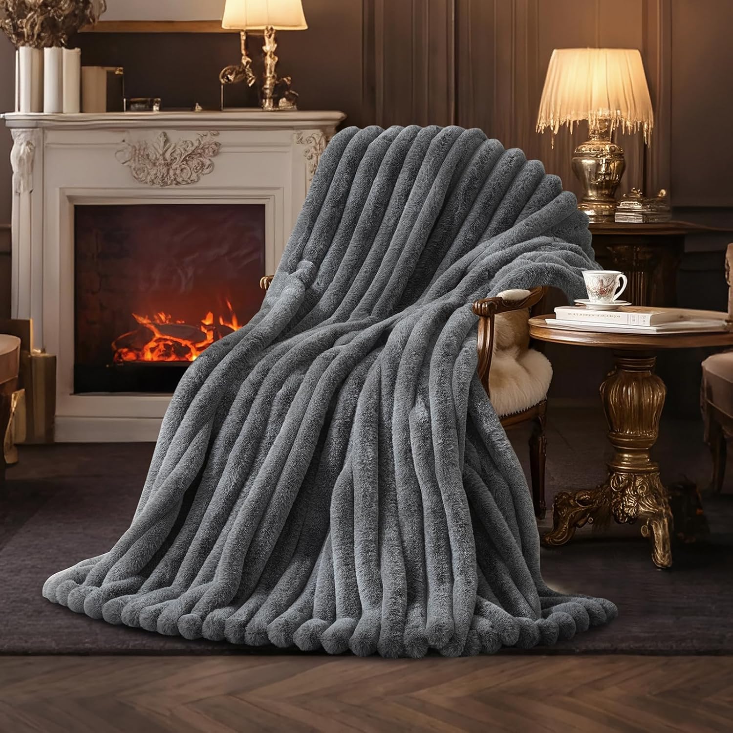 Faux Fur Throw Blanket for Couch, Ultra Cozy and Luxurious