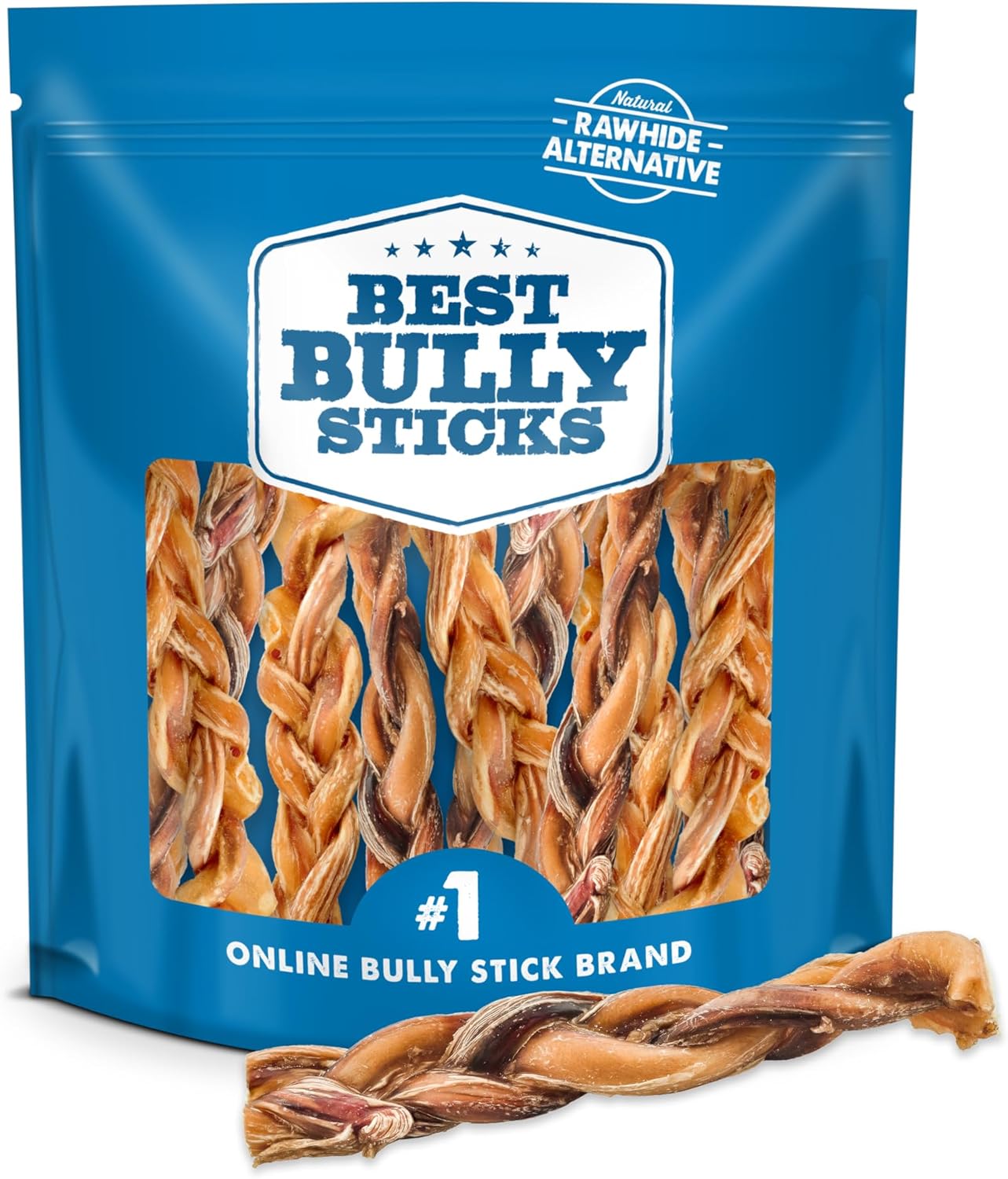 Natural Braided Bully Sticks for Large Dogs - 6 Inch Chews