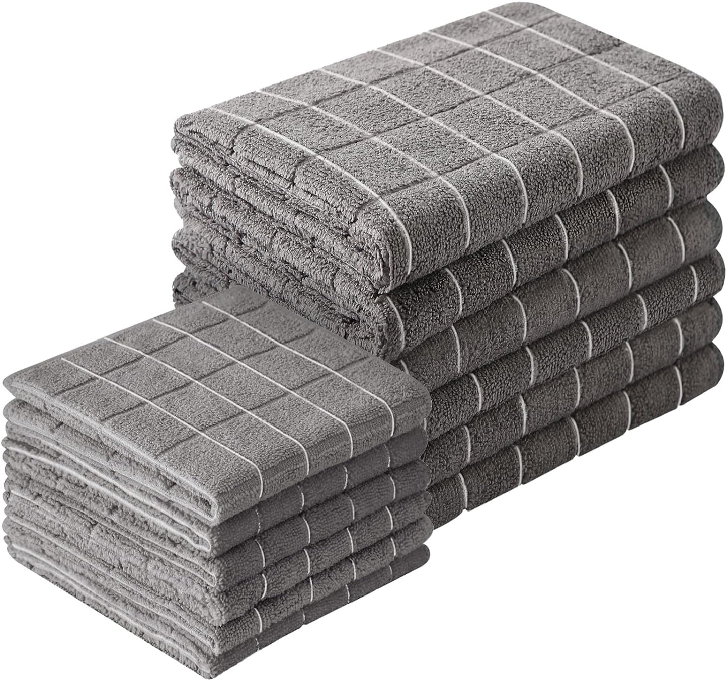 Lint-Free Microfiber Kitchen Towel Set - Bulk 12 Pack for Quick Drying - Grey