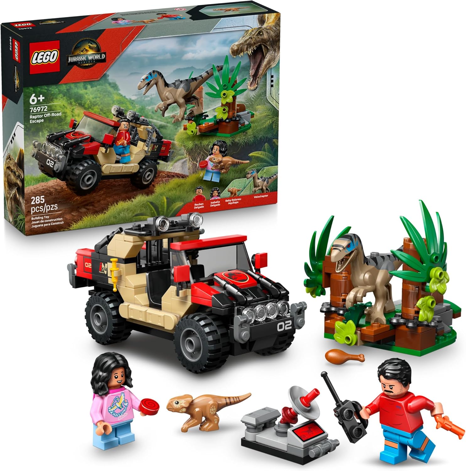 LEGO Jurassic World Raptor Off-Road Escape Dinosaur Toy Set