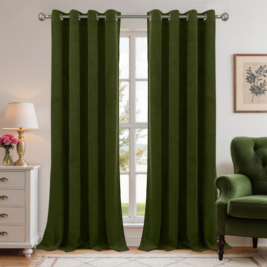 Olive Green Velvet Curtains 80 Inch Length for Elegant Decor