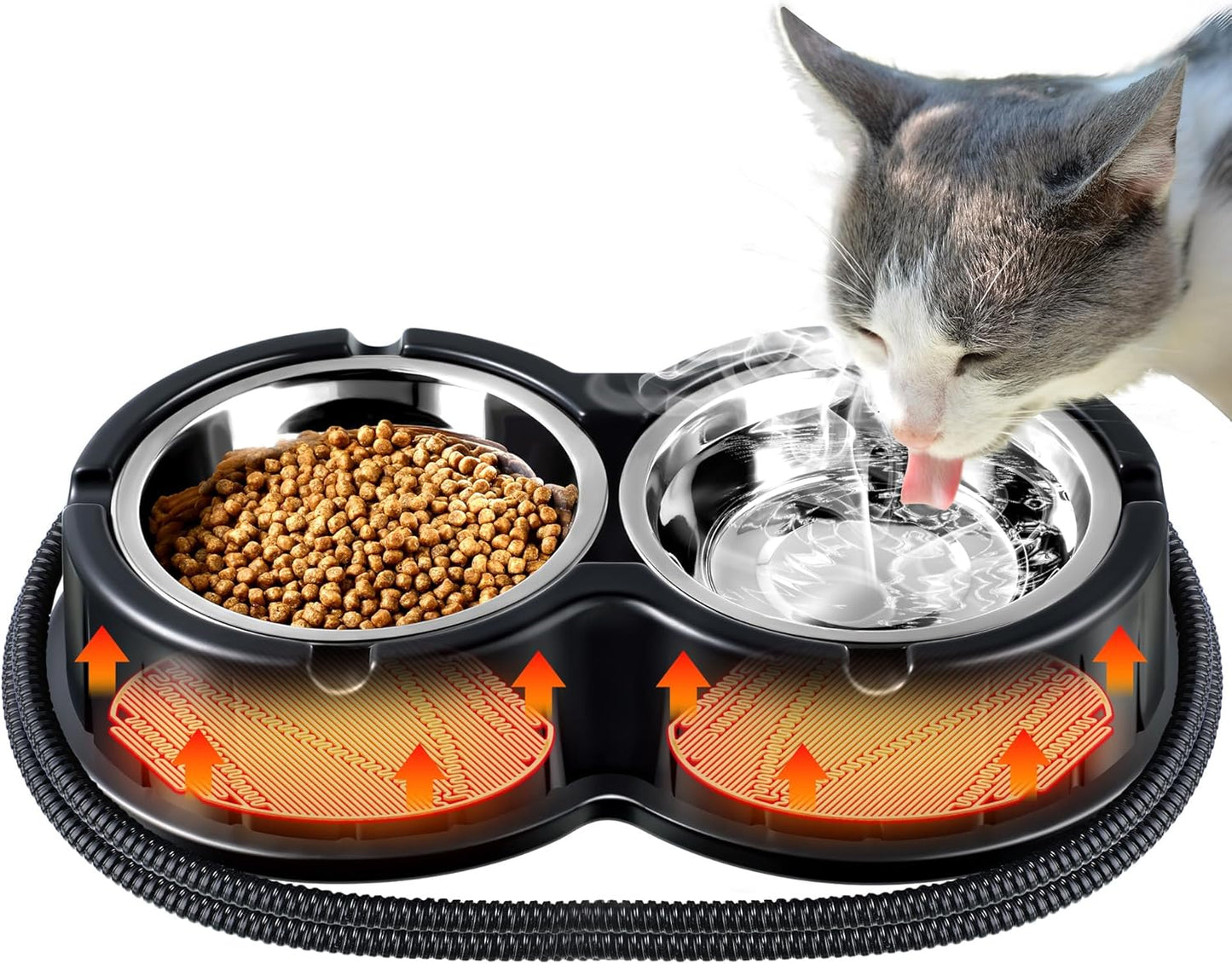 Dreyoo Stainless Steel Heated Cat Bowl - Non Freezing Food & Water!