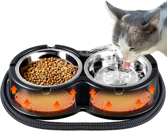 Dreyoo Stainless Steel Heated Cat Bowl - Non Freezing Food & Water!