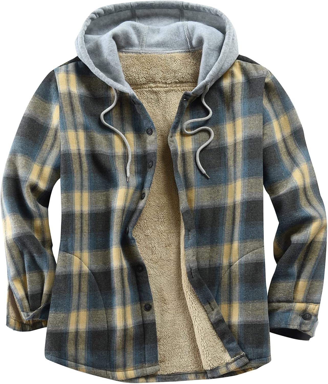 Men's Cotton Plaid Shirts Jacket with Fleece Lining for Comfort