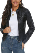 Fahsyee Black Faux Leather Jacket for Women - Slim Motorcycle Coat