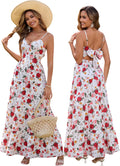 Women Casual Summer Floral Maxi Sundress V Neck Spaghetti Strap tie