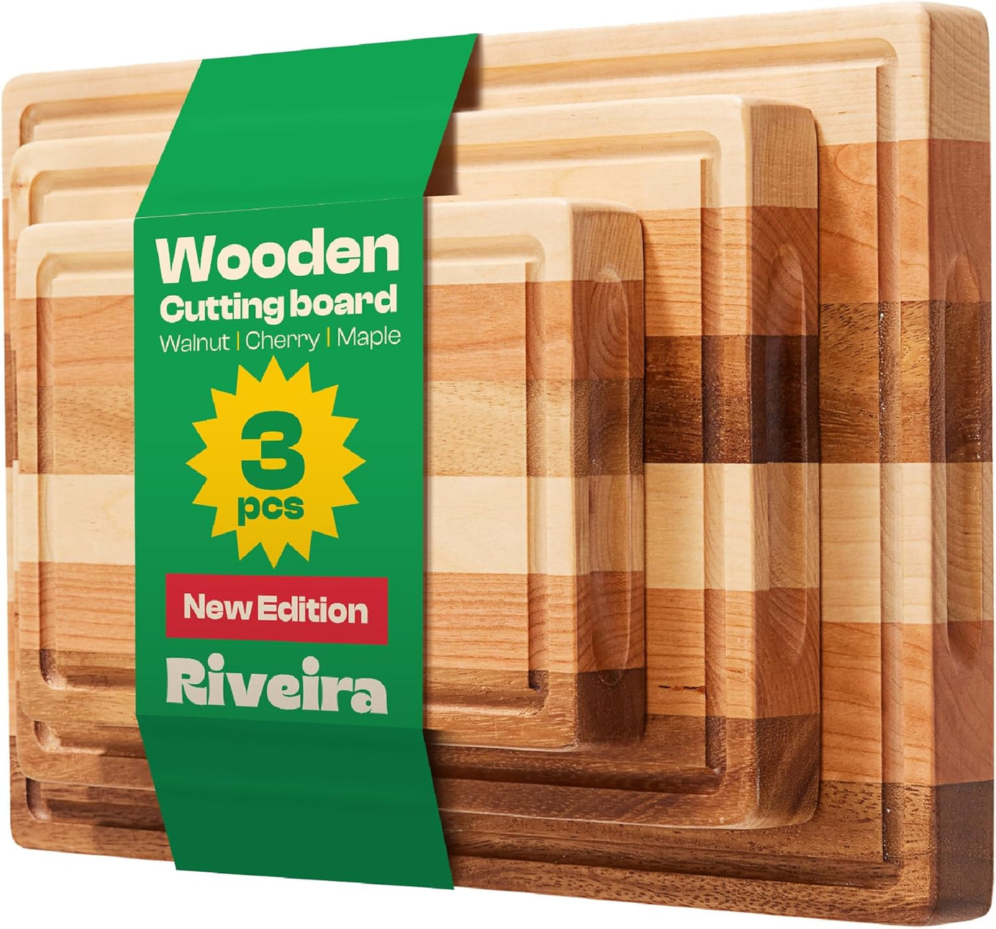 Riveira Walnut Cherry Maple Wood Cutting Board Set for Kitchen