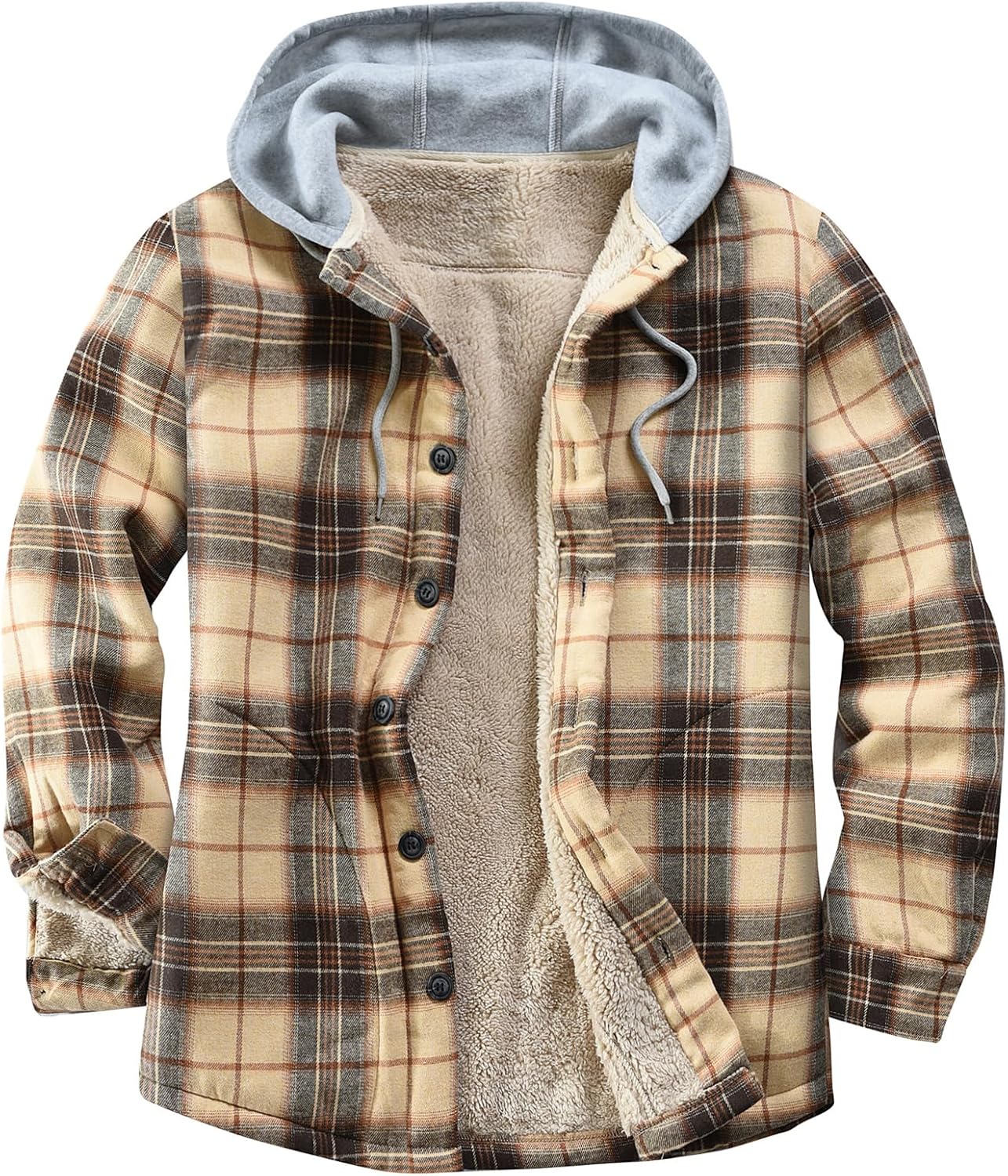 Men's Cotton Plaid Shirts Jacket with Fleece Lining for Comfort
