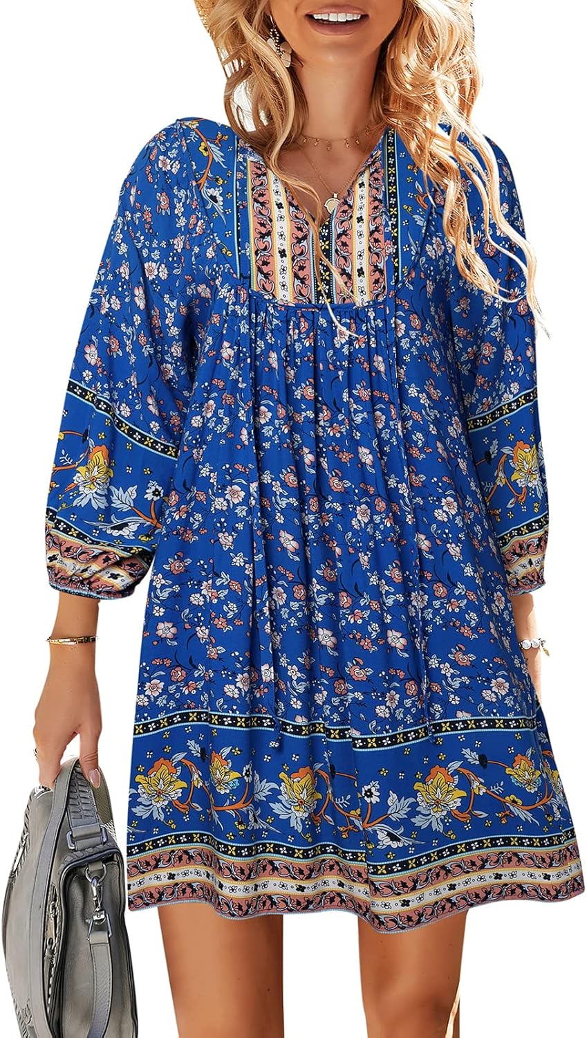 TEMOFON Women's Boho Mini Dress: Flowy Casual Beach Style