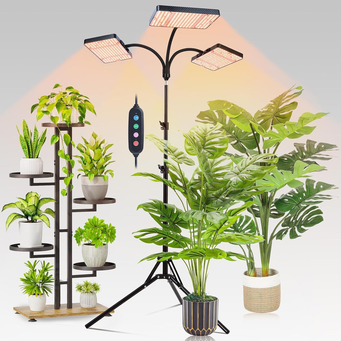 3-Head Grow Light with Stand 75W for Indoor Plants and More