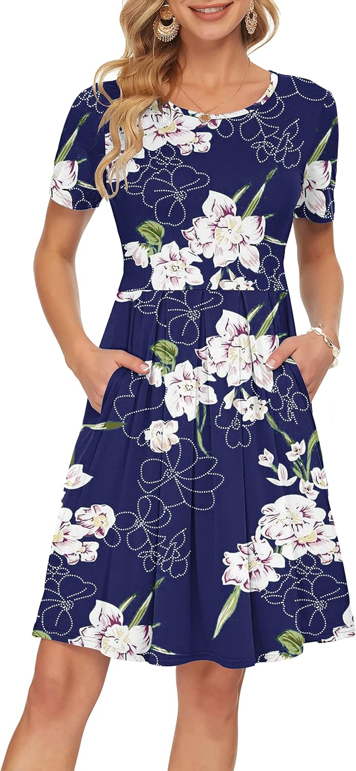 AUSELILY Women's Short Sleeve Summer Dress with Pockets