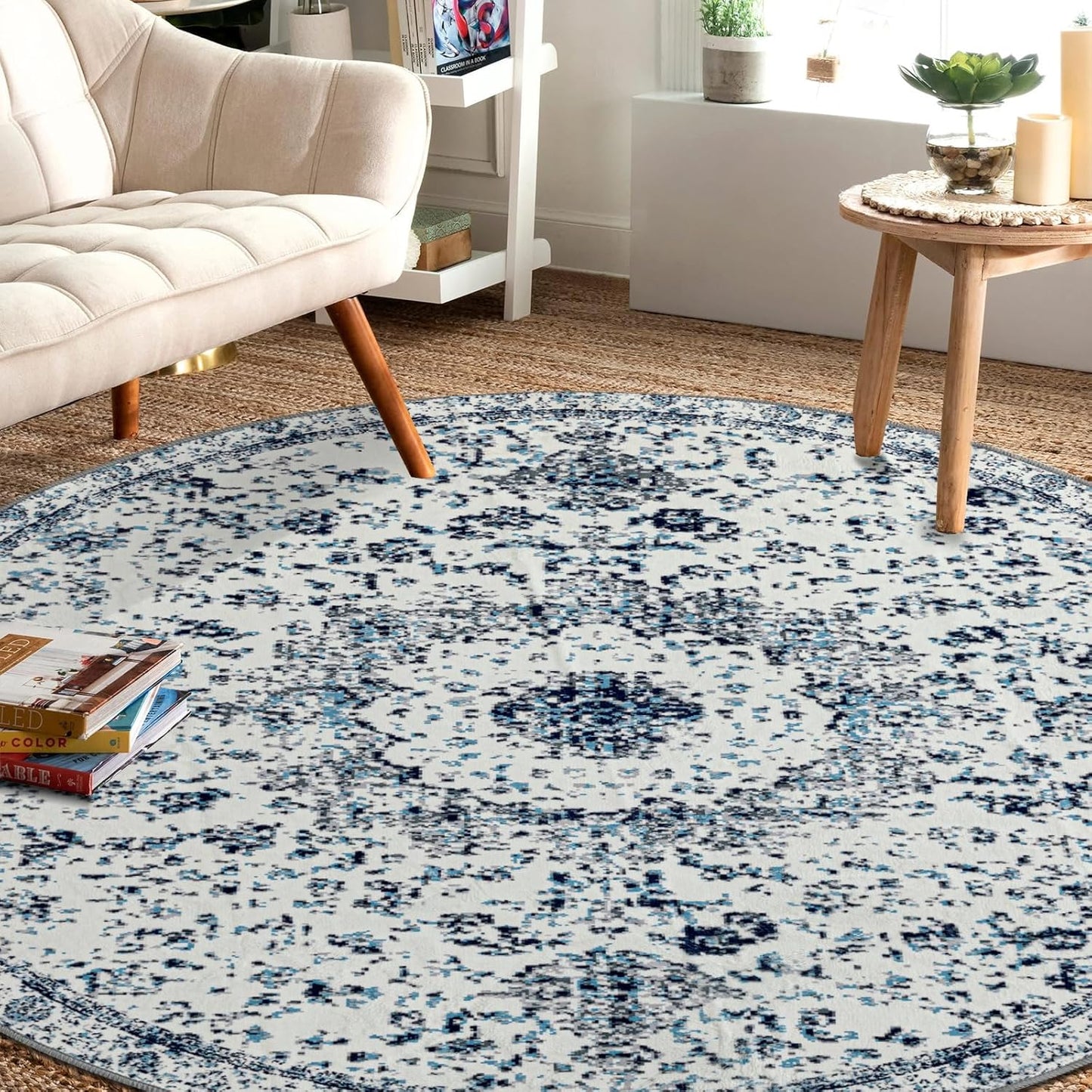 Easy-Going Round Rug 6ft Area Rug Washable Boho Circle Rugs