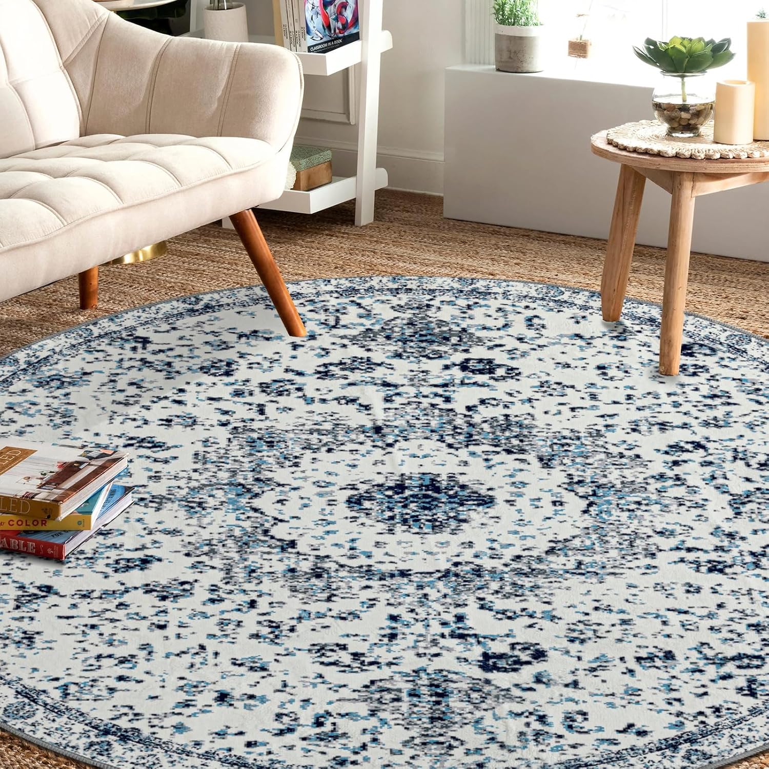 Easy-Going Round Rug 6ft Area Rug Washable Boho Circle Rugs