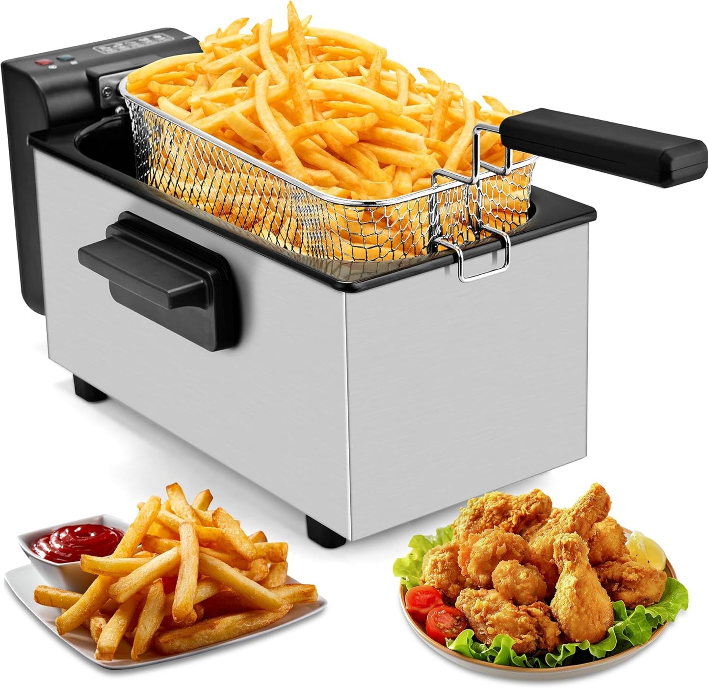 SUSTEAS Electric Deep Fryer with Timer and Adjustable Temperature