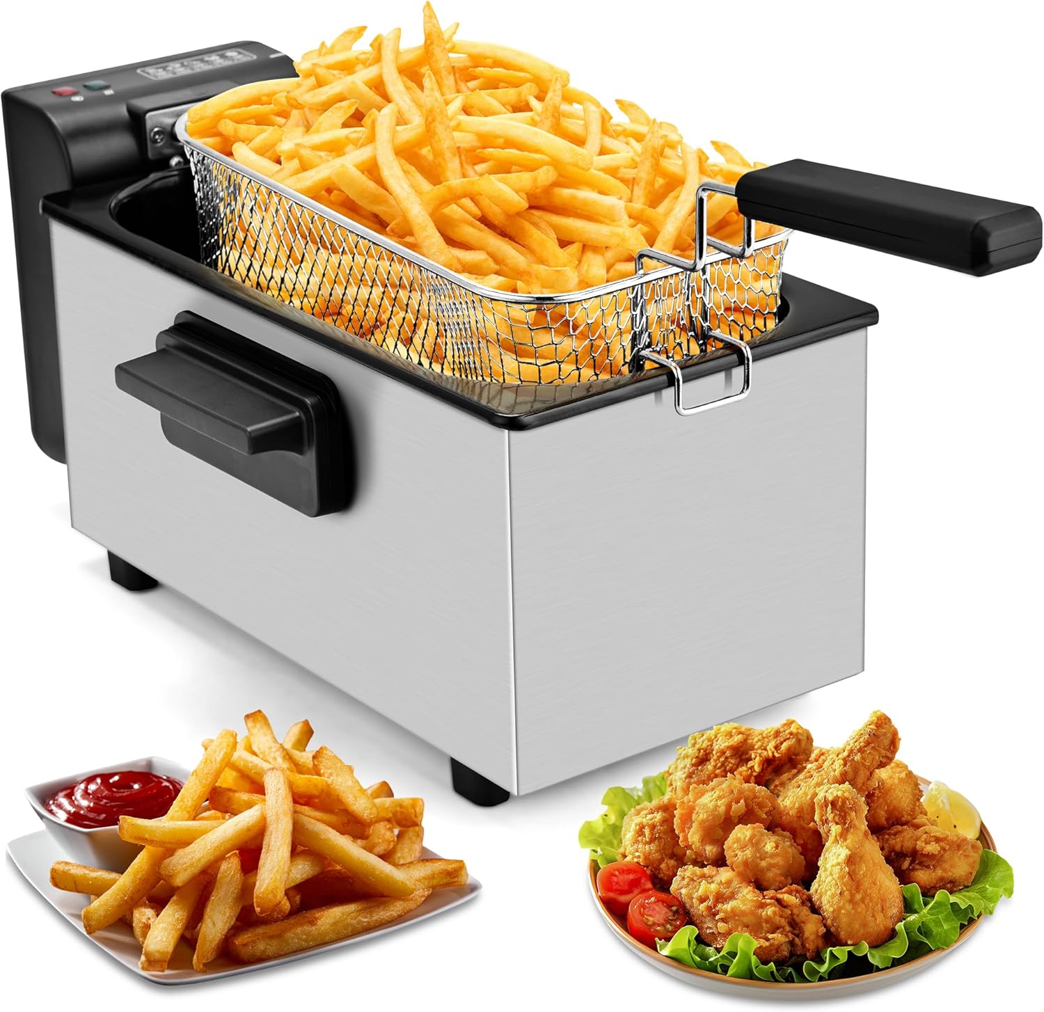 SUSTEAS Electric Deep Fryer with Timer and Adjustable Temperature