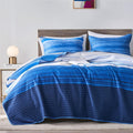 Full/Queen Quilt Bedding Set Blue and White Stripes - Lightweight