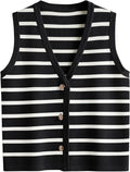 LILLUSORY Vest Tops for Women Striped Button Up Vest - Versatile Fall
