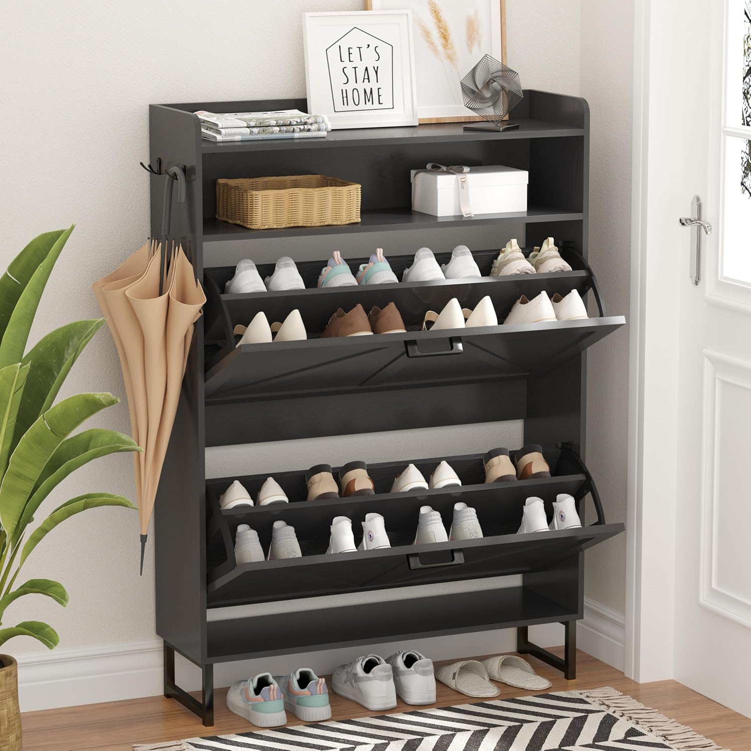 Shoe Cabinet with 2 Flip Drawers for Stylish Entryway Storage