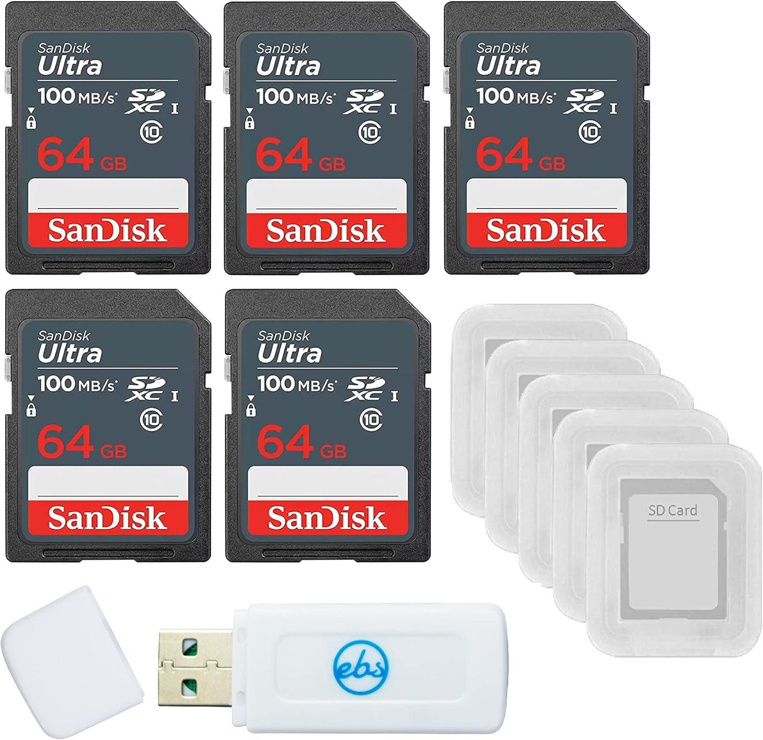 SanDisk 64GB Ultra SD Card Bundle | 5 Pack + Cases
