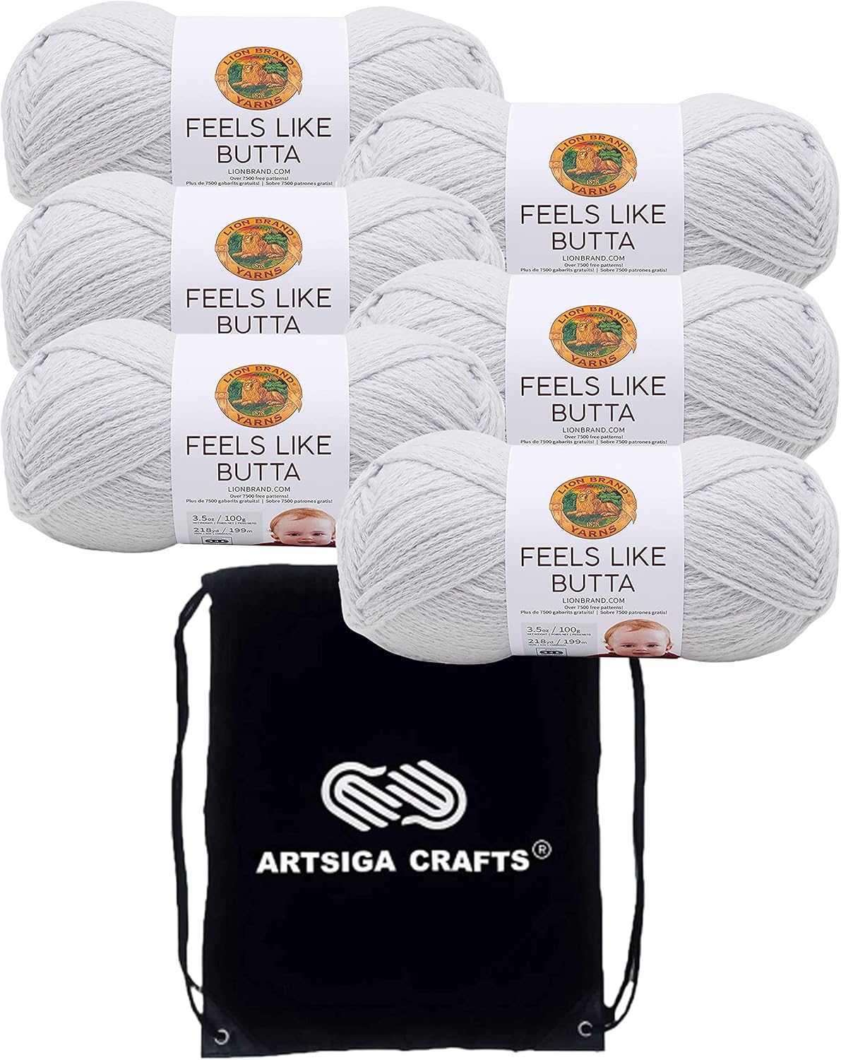 Lion Brand Feels Like Butta Pale Grey Yarn with Project Bag