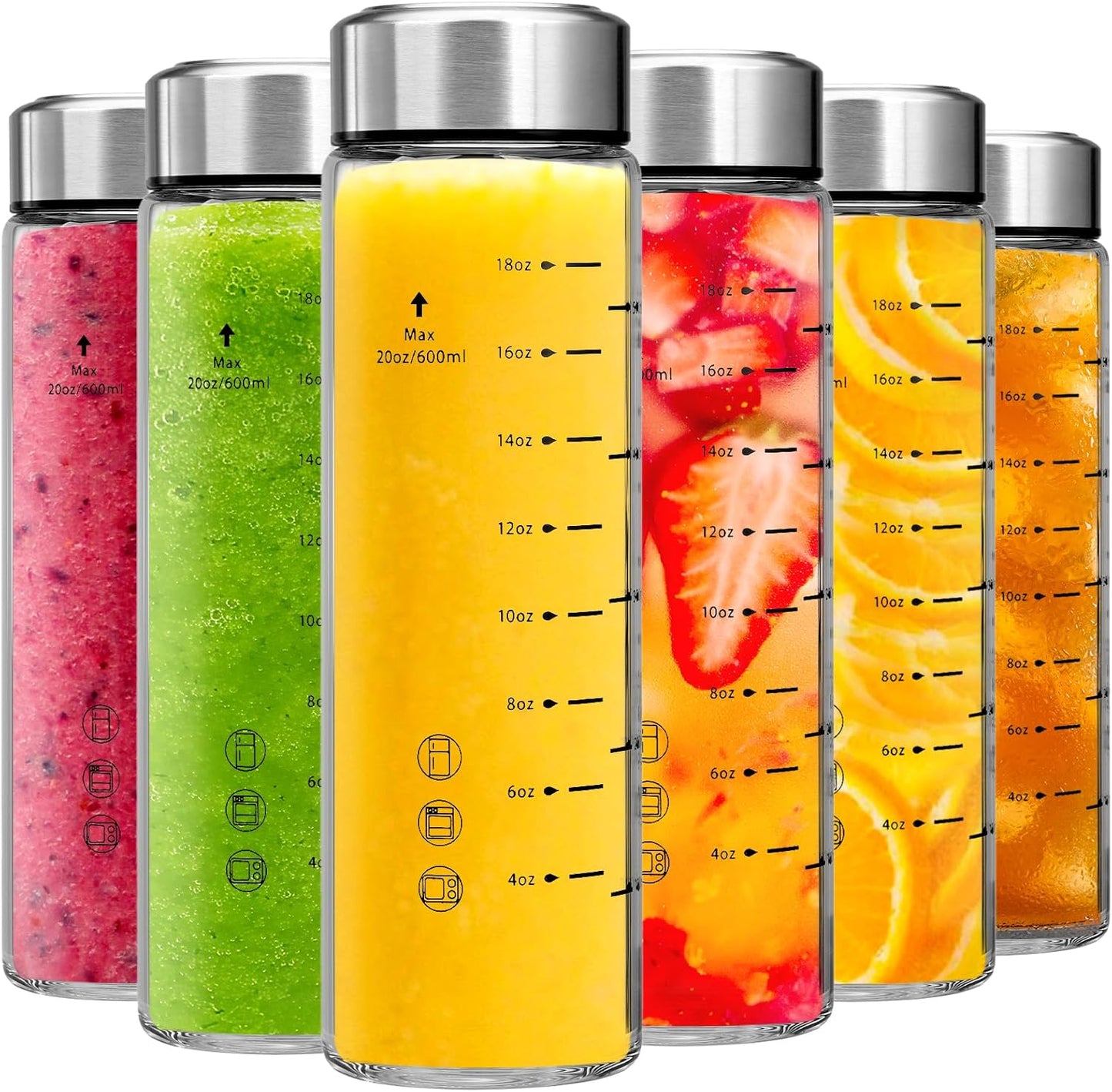 Glass Juice Bottles 6 Pack 20 oz - Perfect for Juicing & Smoothies