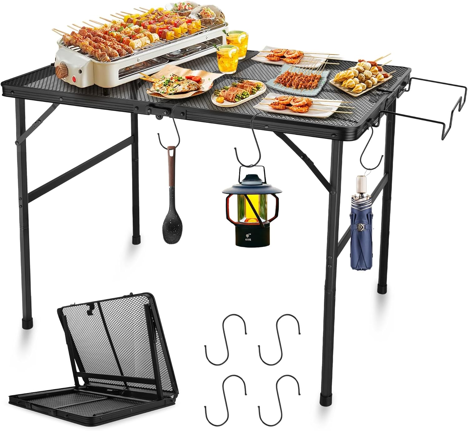 Portable Folding Grill Table - Lightweight Adjustable Camping Table