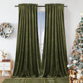 52 x 108 in Olive Green Velvet Curtains 2-Pack - Heavy Room Darkening