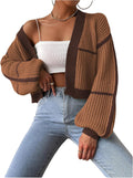 Women's Color Block Crop Cardigan Top - Soft Acrylic Crop Sweater