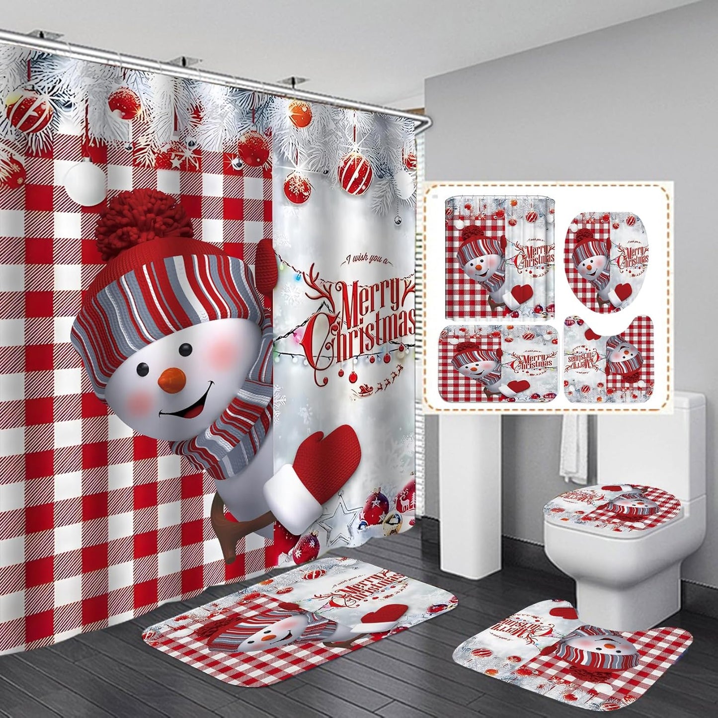 Festive 4Pcs Snowman Bath Set, Christmas Decor