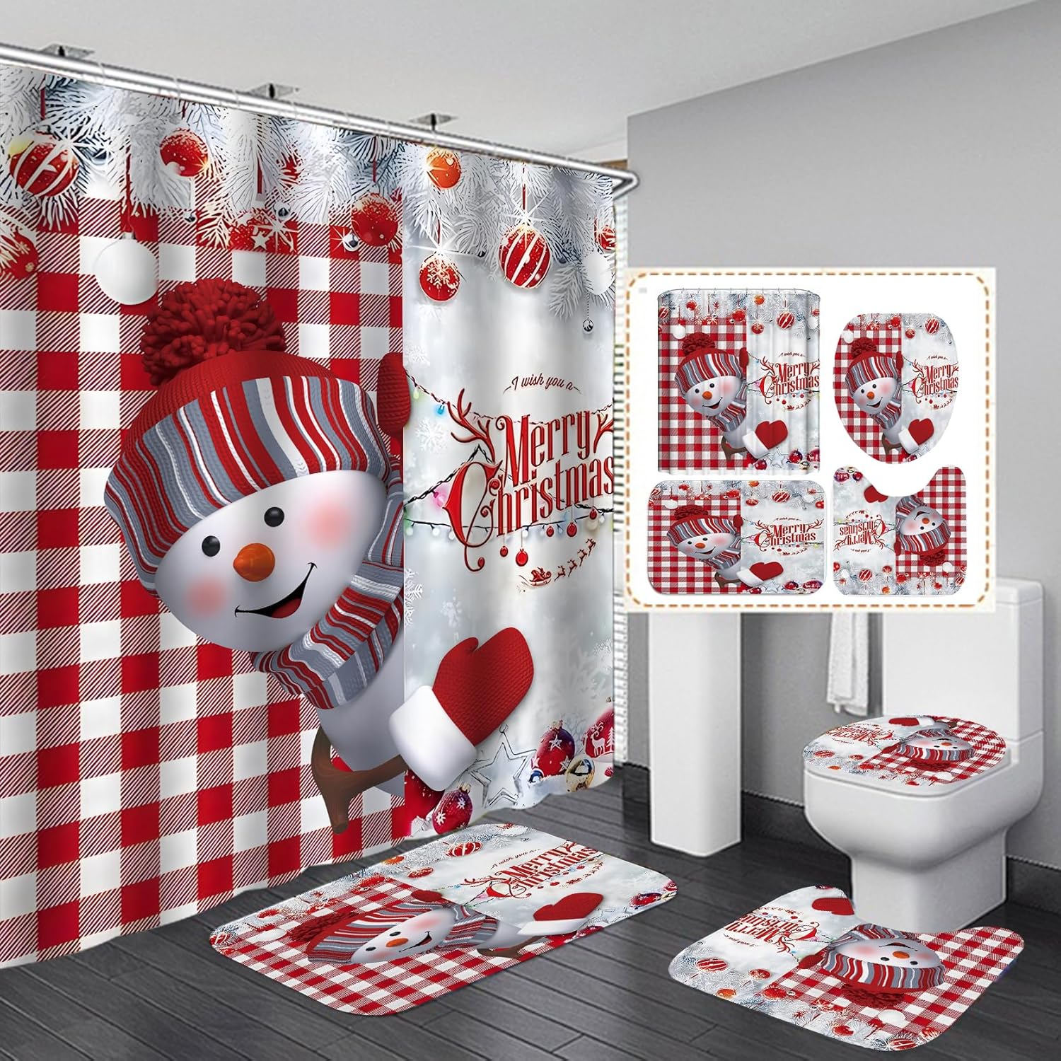 Festive 4Pcs Snowman Bath Set, Christmas Decor