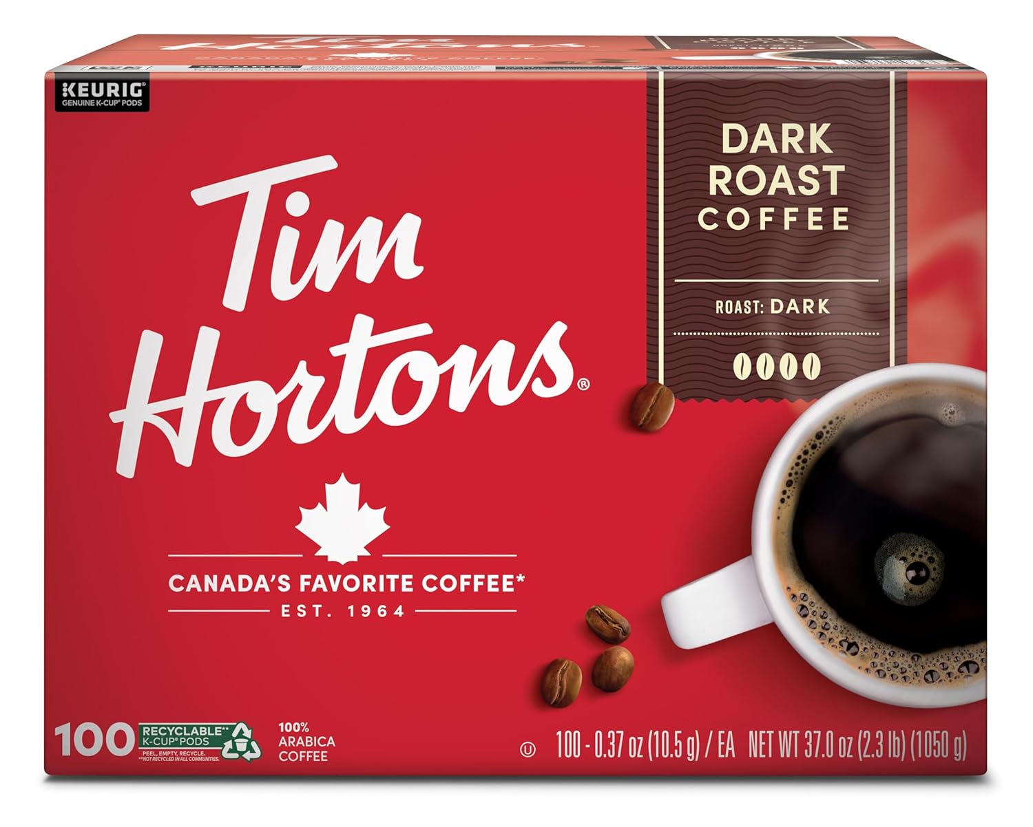 Tim Hortons Dark Roast Coffee K-Cup Pods for Keurig Brewers