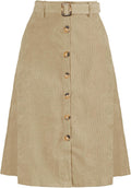 High Waist Button-Front Corduroy Midi Skirt for Women - A-Line Fit