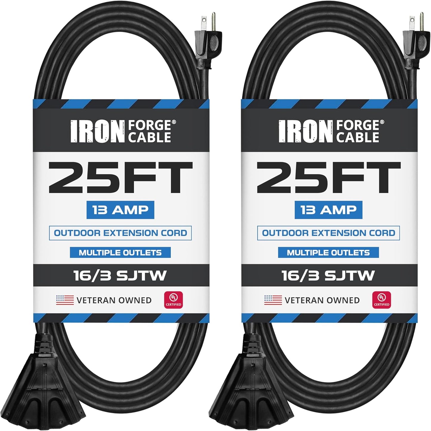 Iron Forge Cable 25 Ft Black Extension Cord with 3 Outlets