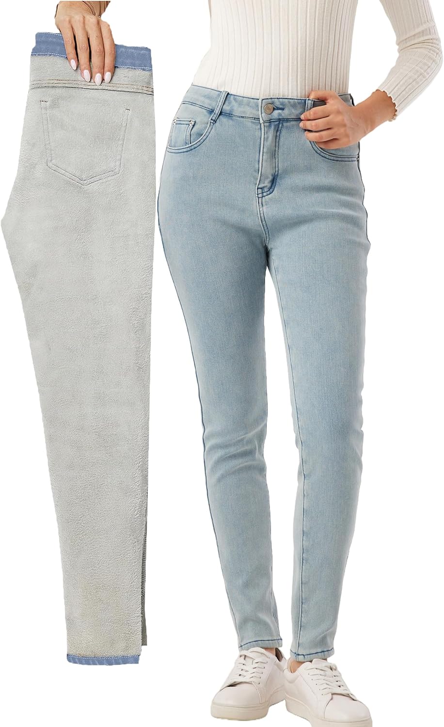 Fleece Lined Winter Jeans for Women - Thermal Thick Denim Pants