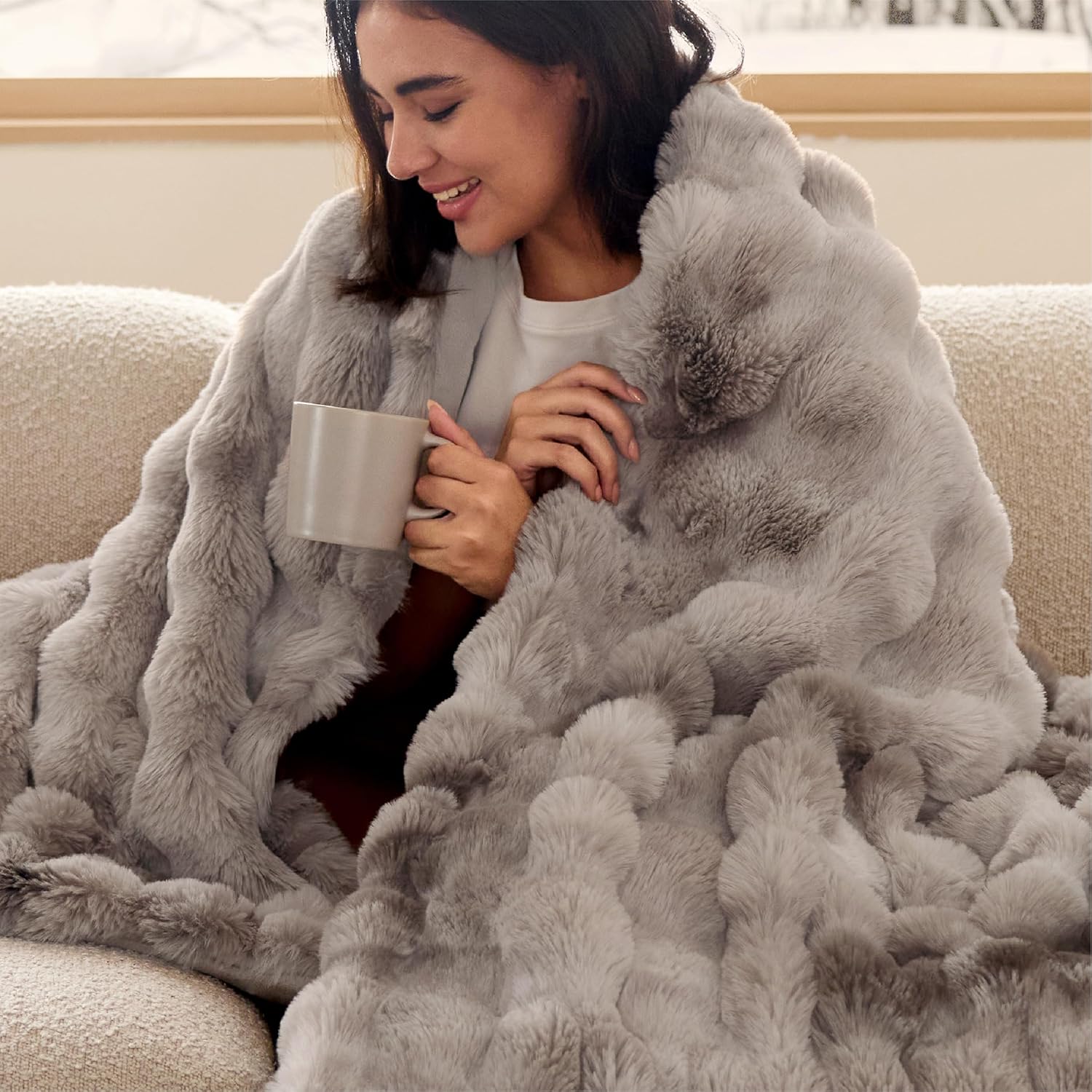 Bedsure GentleSoft Fluffy Faux Fur Blanket for Cozy Comfort