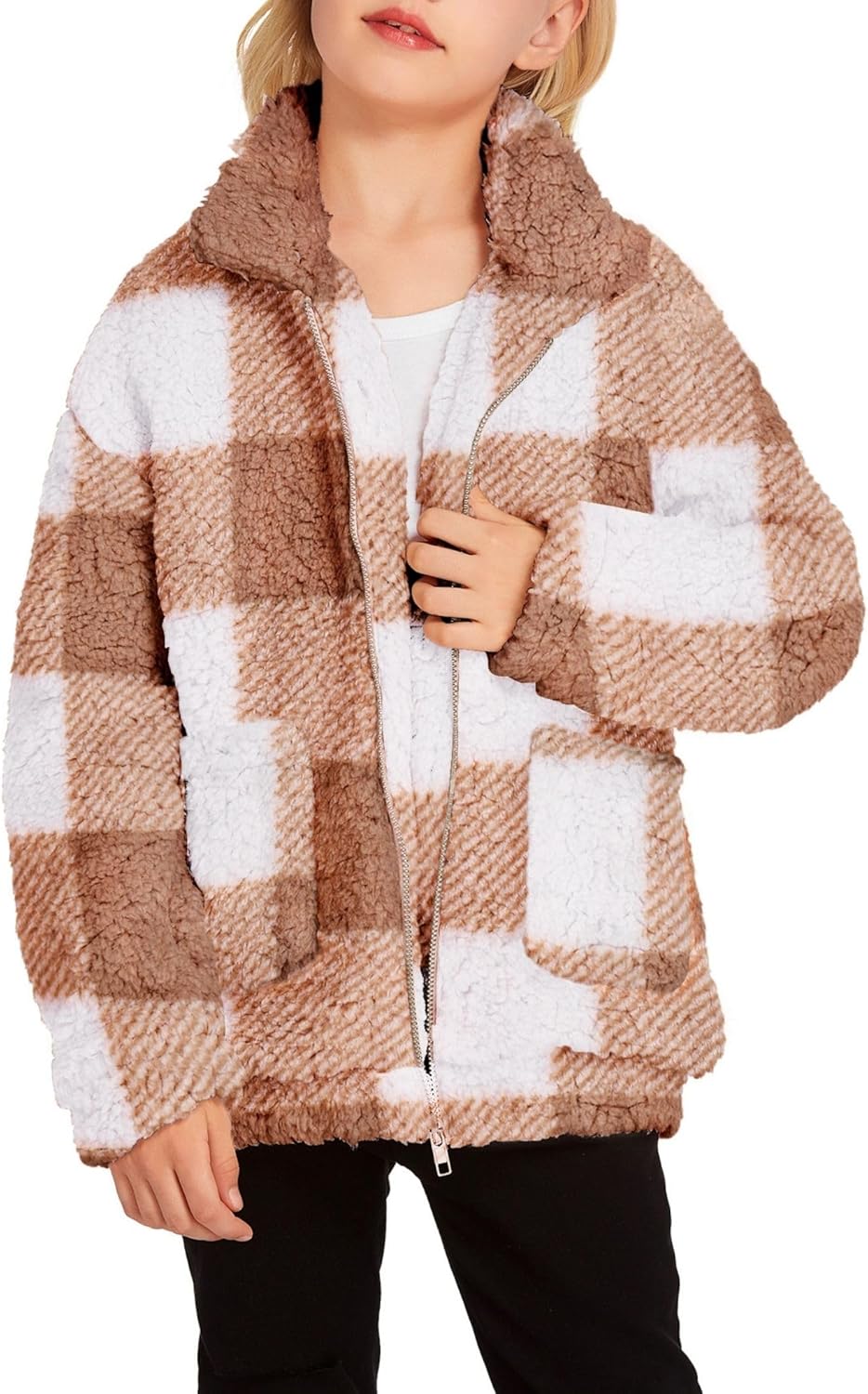 Arshiner Girls Full Zip Fleece Jacket for Cozy Fall Winter Wear