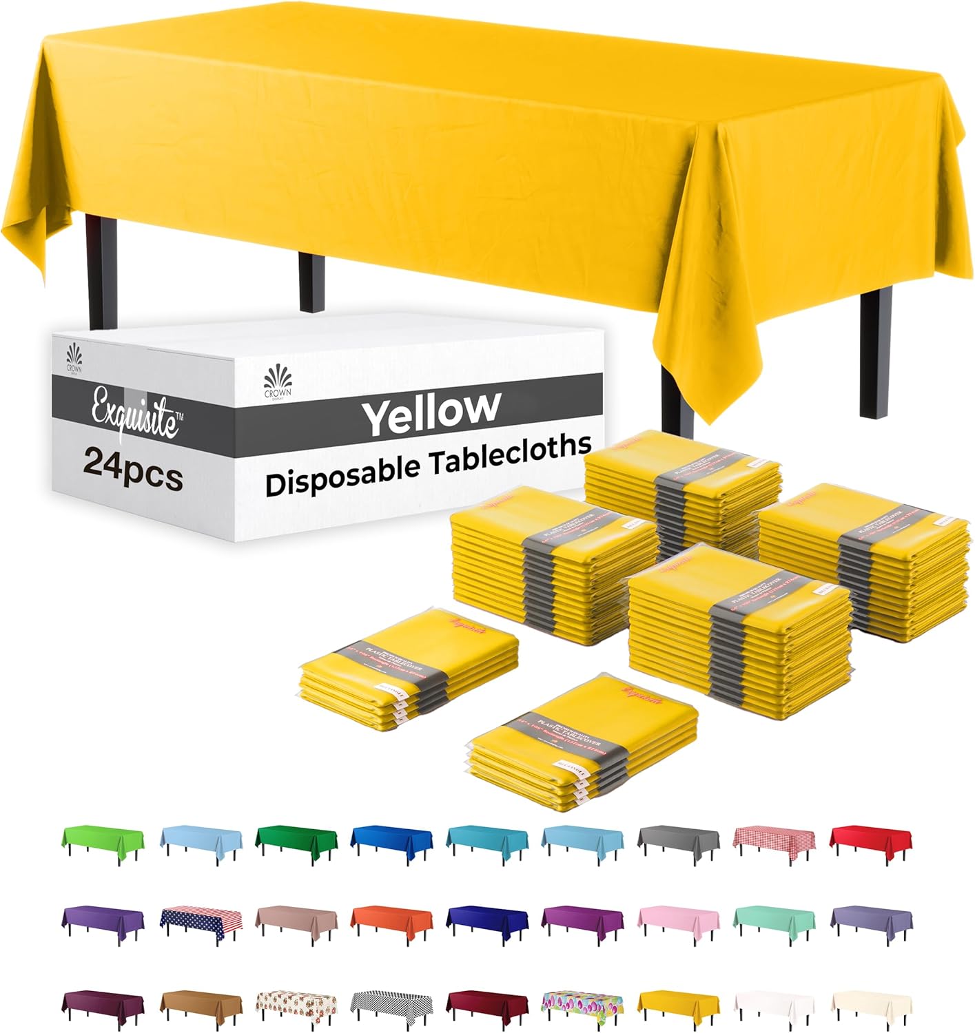 Party Solids Yellow Rectangular Plastic Tablecloth for Events