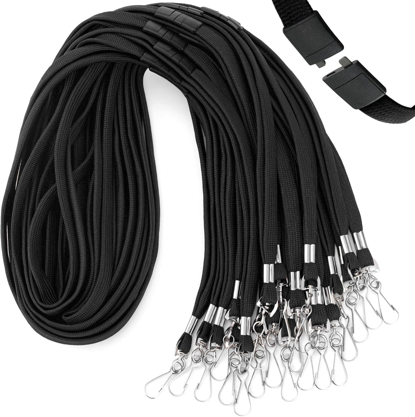 MIFFLIN-USA Flat Breakaway Safety Lanyard for ID Badges - 100 Pack