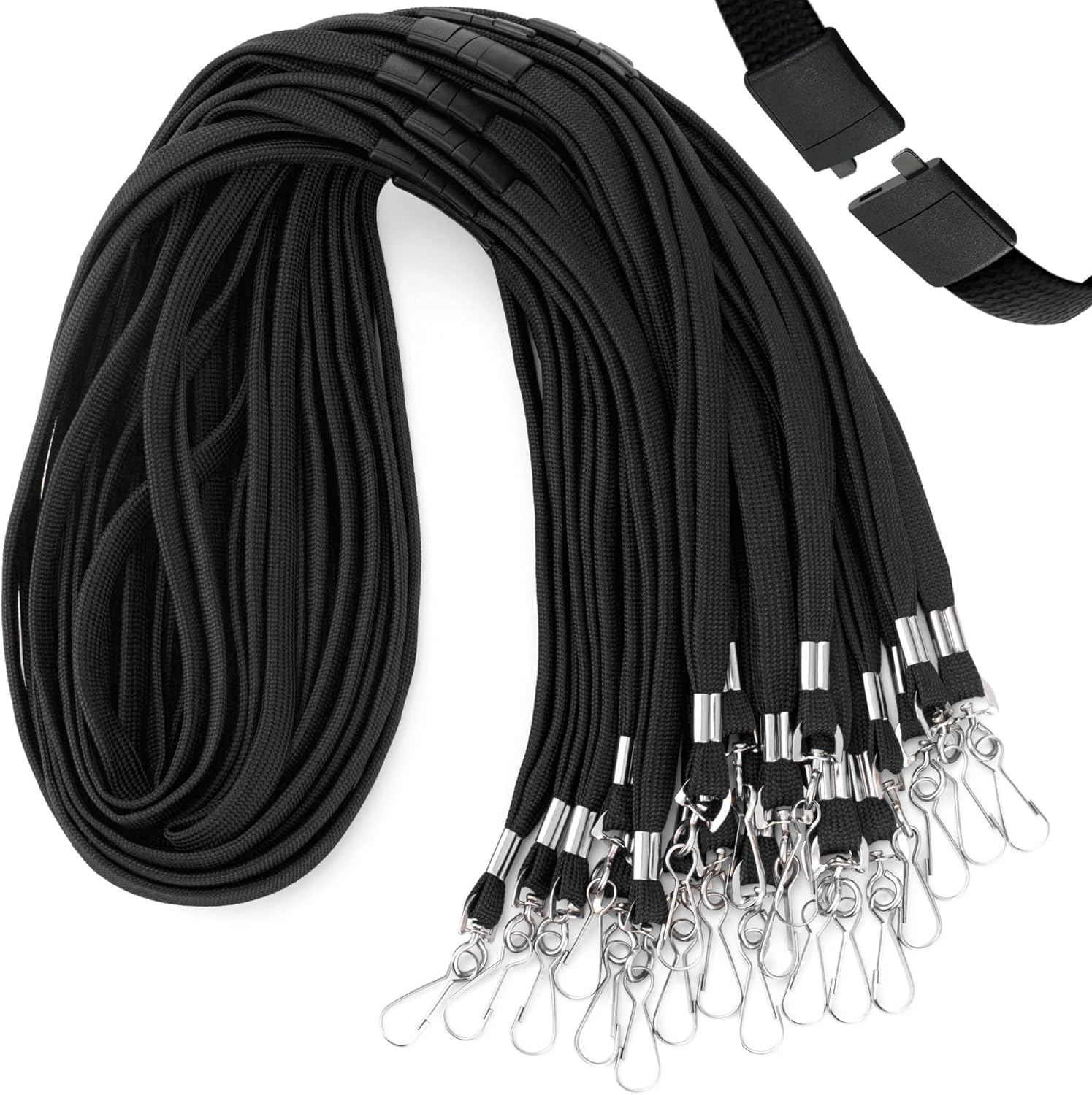 MIFFLIN-USA Flat Breakaway Safety Lanyard for ID Badges - 100 Pack