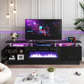 Modern Electric Fireplace TV Stand for 80 TVs, LED Lights, Storage - 70 Black