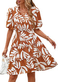 Summer Floral Short Dress V Neck Short Sleeve Tiered Ruffle Mini BTFBM