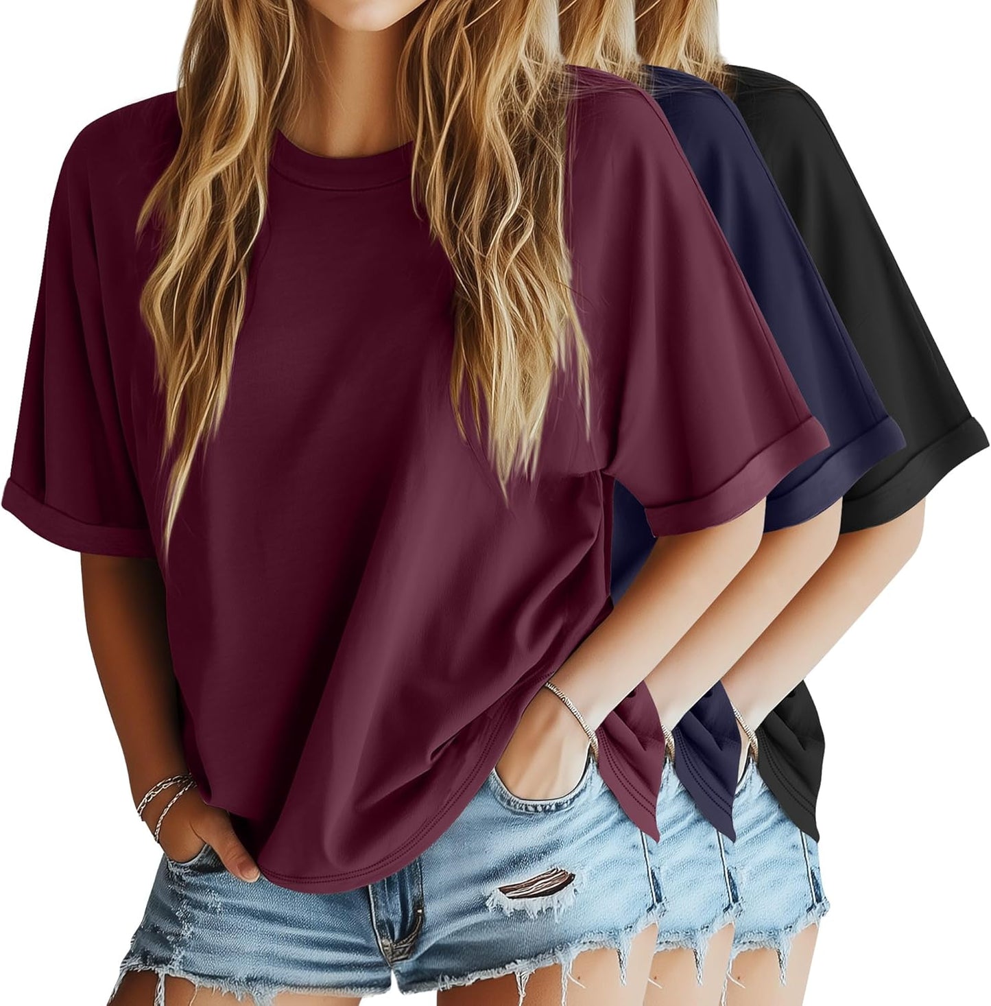 Riyiper Women's Oversized T Shirts 3 Pack Casual Summer Tees