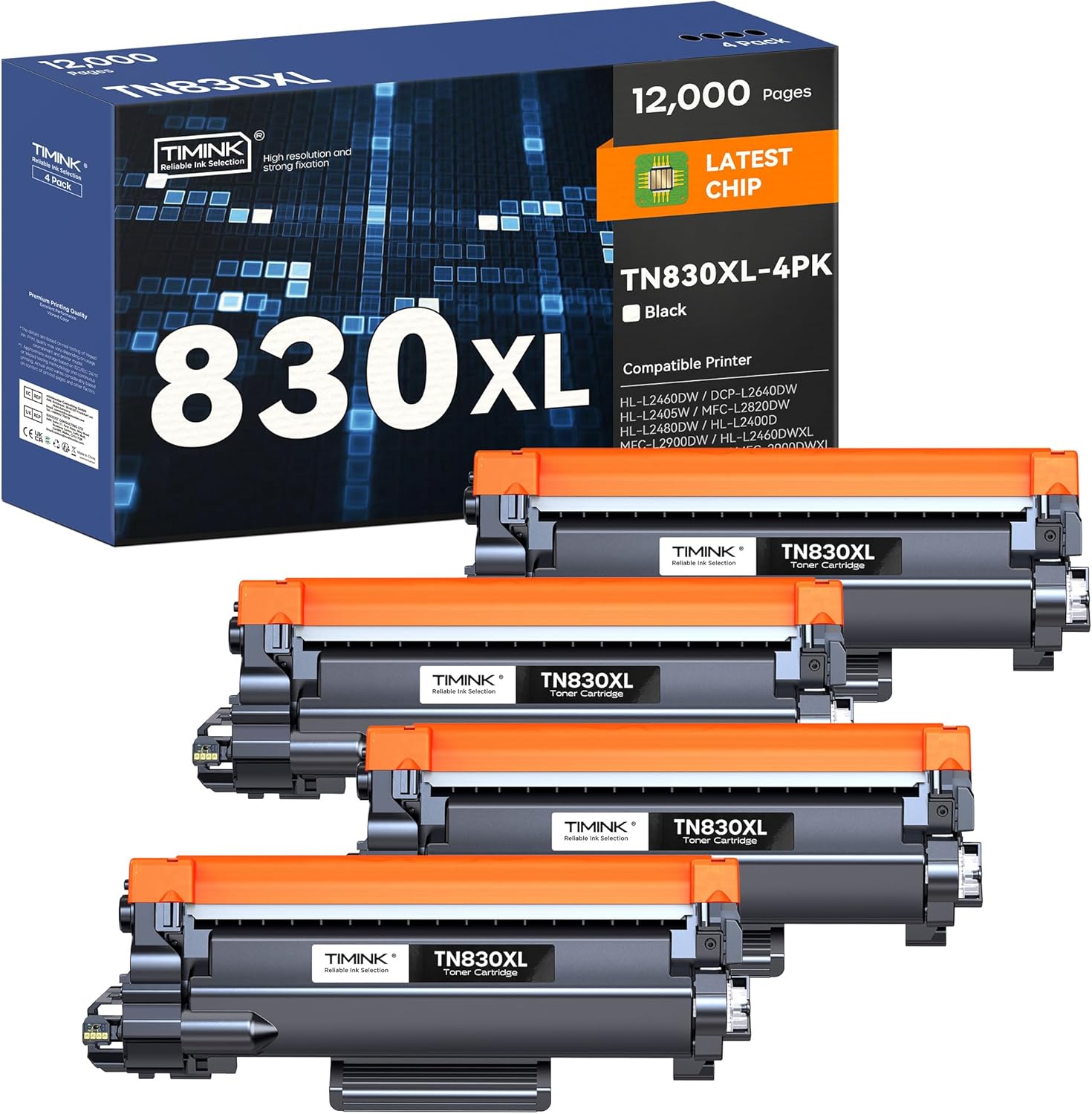 TN830XL Toner Cartridges Replacement for Brother Printers 4PK