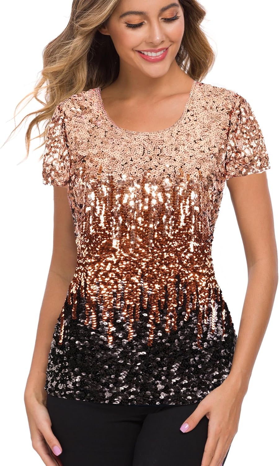 MANER Womens Full Sequin Tops for Sparkle Party Events