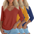 Ficerd 3 Pack Women's V Neck 3/4 Sleeve Tops - Casual Loose Fit