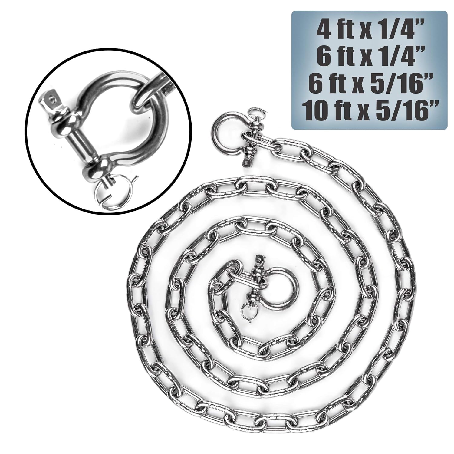 Stainless Steel Anchor Chain with Lock Ring Shackles for Durability