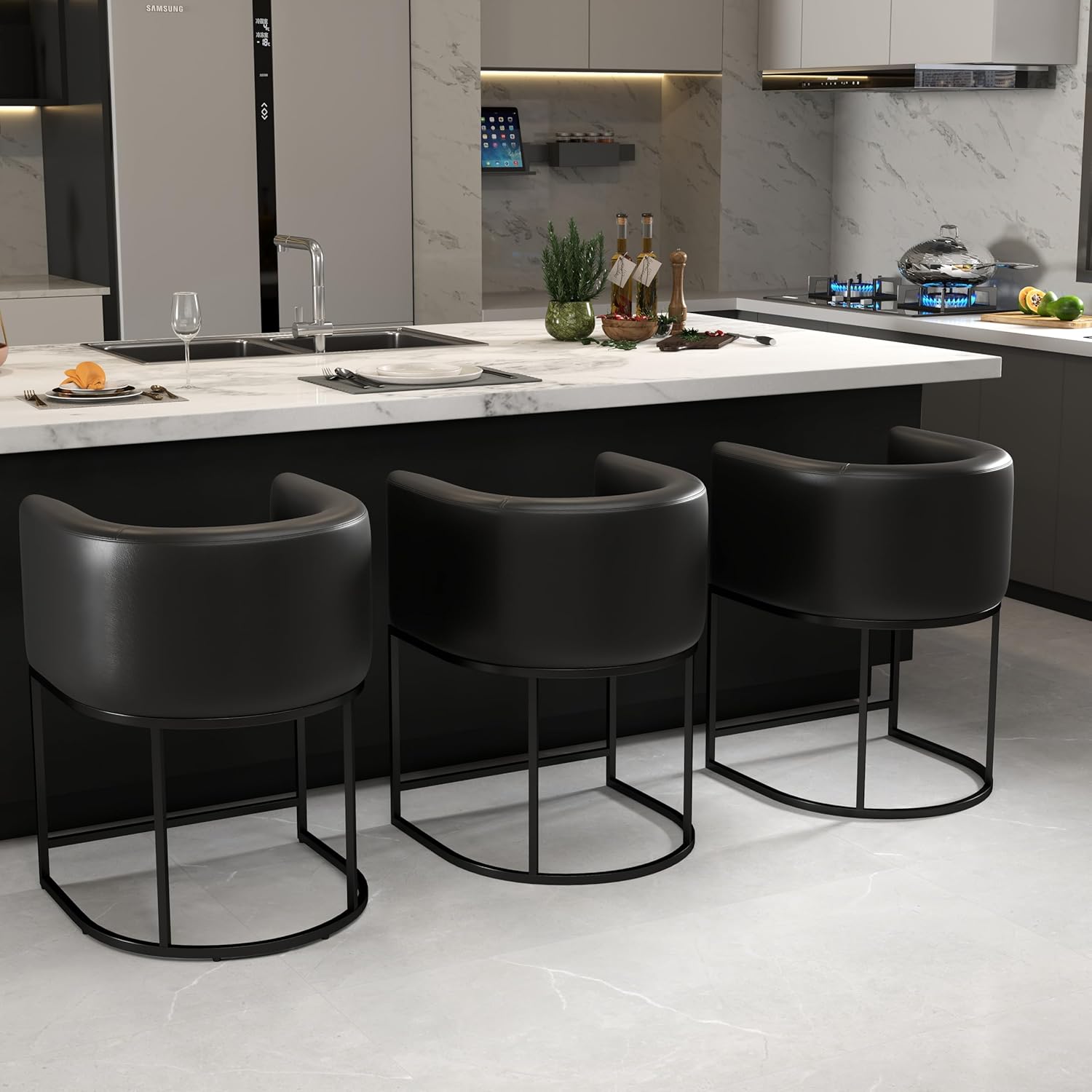 Modern PU Leather Bar Stools Set of 3 for Stylish Dining