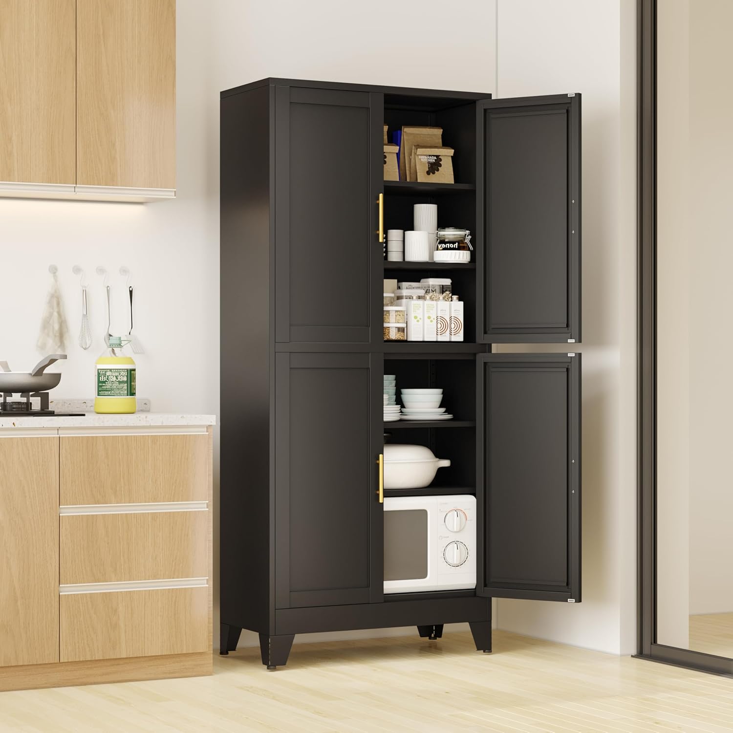 75 H Tall Kitchen Pantry Cabinet with Adjustable Shelves for Storage